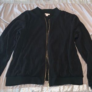 Black ribbed lightweight bomber style jacket